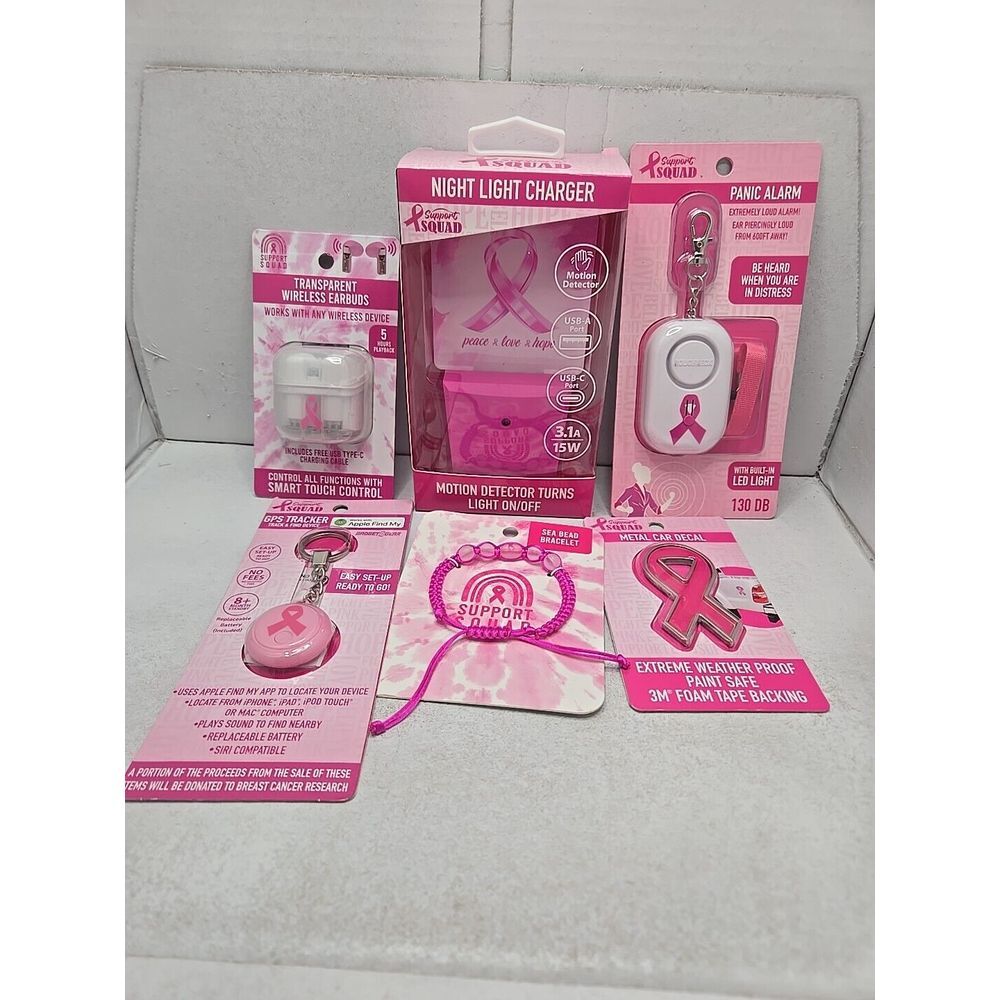 Support Squad Night Light Charger, Panic Alarm, Earbuds,GPS Tracker,metal Decal